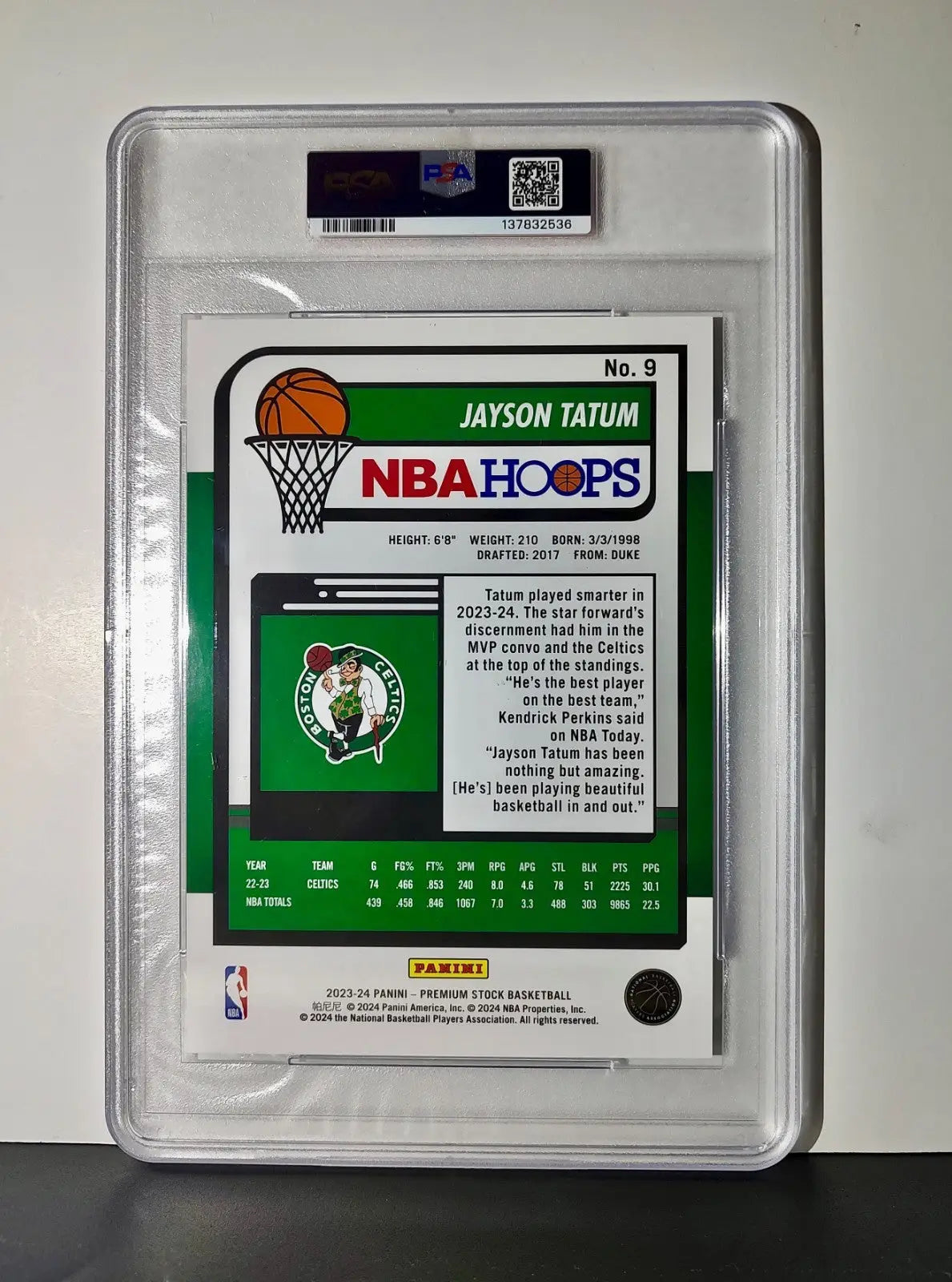 Jayson Tatum 2023 Panini Premium Stock NBA Hoops #9 Jumbo PSA 9 Mint - Basketball Card Single