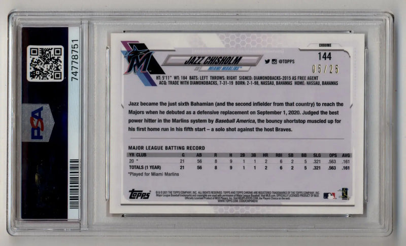 Graded Jazz Chisholm 2021 Topps Chrome Orange Refractor trading card PSA 10