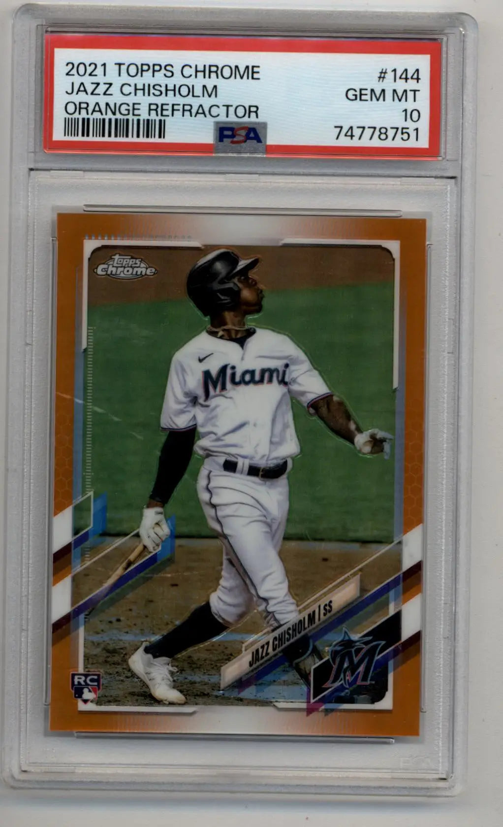 Jazz Chisholm 2021 Topps Chrome Orange Refractor baseball card PSA 10 Gem Mint