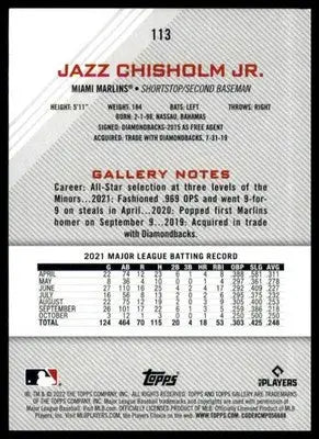 Jazz Chisholm Jr. 2022 Topps Gallery Rainbow Foil #113 Miami Marlins - Baseball Card Single