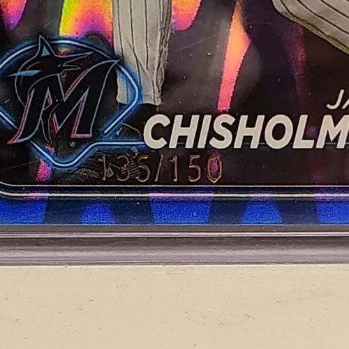 Baseball card Jazz Chisholm Jr 2024 Topps Chrome Blue Raywave Refractor 135/150