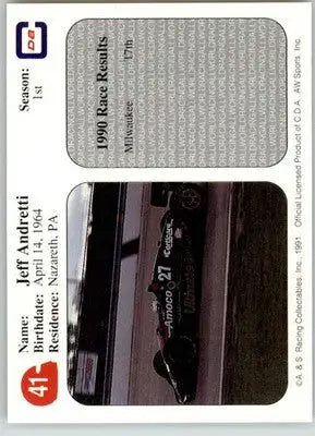 Jeff Andretti - 1991 All World - #41 - Racing - Racing Card Single