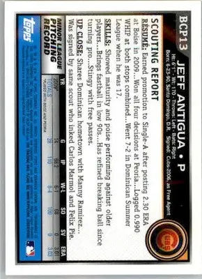 Jeff Antigua - 2010 Bowman - #BCP13 - AUTO Chrome Prospects Baseball - Baseball Card Single