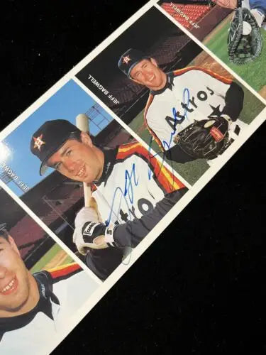 Signed Jeff Bagwell baseball cards from the Houston Astros trading card panel