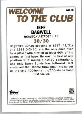 Jeff Bagwell - 2023 Topps - #WC-20 - Welcome to the Club Baseball - Baseball Card Single