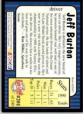 Jeff Burton - 1991 Maxx - #201 - RC Racing - Racing Card Single
