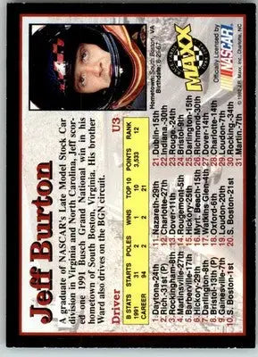 Jeff Burton - 1992 Maxx Update Black - #U3 - Racing - Racing Card Single