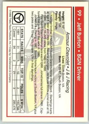 Jeff Burton - 1992 Traks - #99 - Racing - Racing Card Single