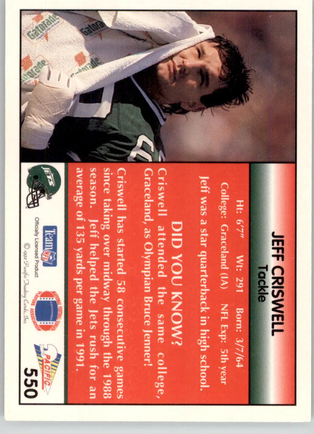 Jeff Criswell - 1992 Pacific - #550 - Football - Football Card Single