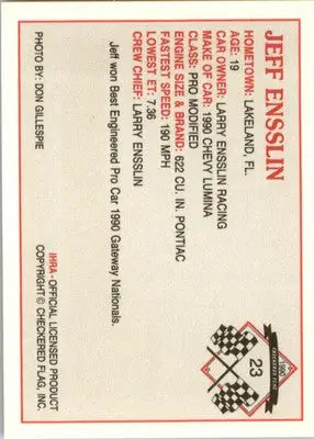 Jeff Ensslin - 1990 Checkered Flag IHRA - #23 - Racing - Racing Card Single