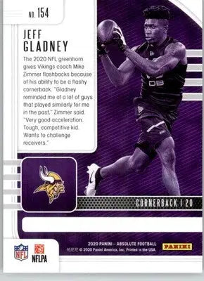 Jeff Gladney - 2020 Panini Absolute - #154 - Retail RC Football - Football Card Single