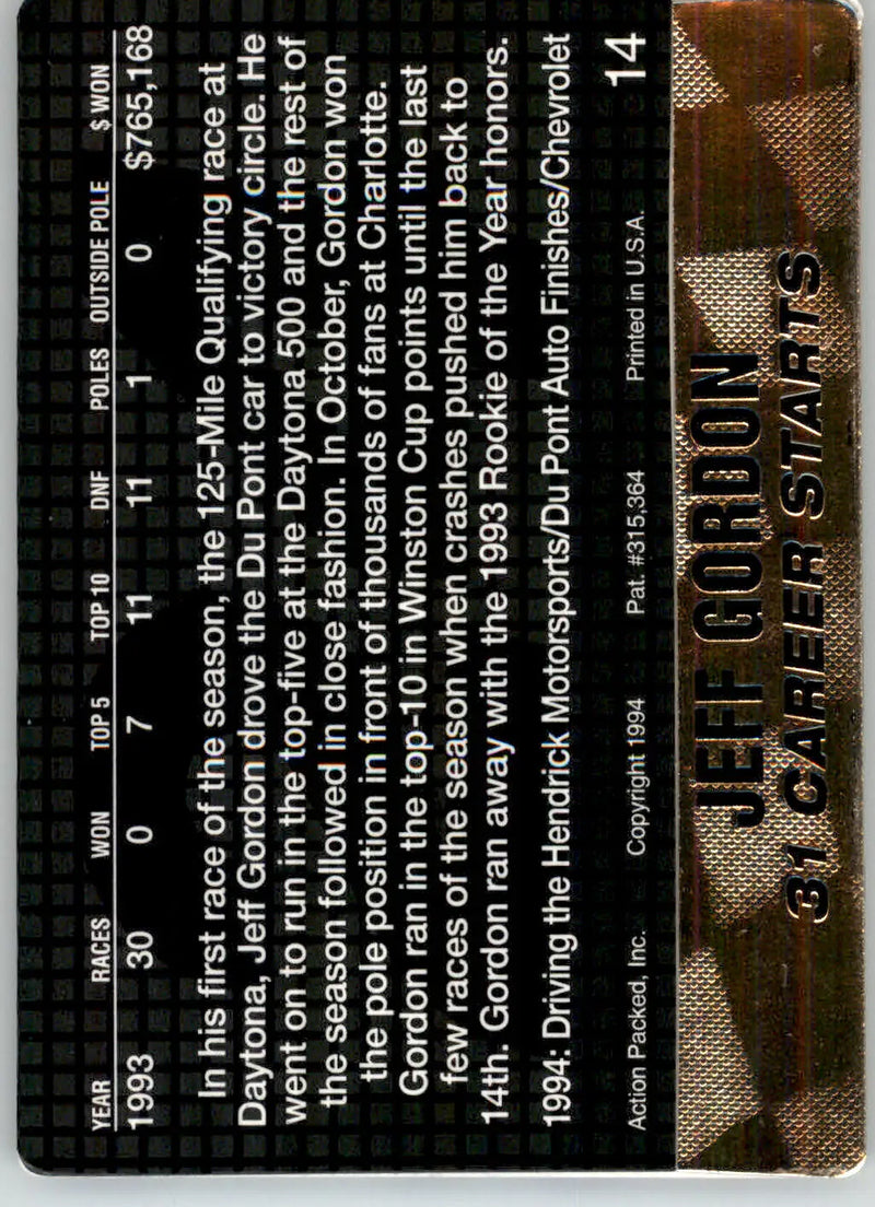 Jeff Gordon - 1994 Action Packed - #14 - Racing - Racing Card Single