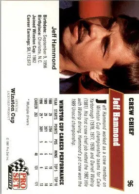 Jeff Hammond - 1991 Pro Set - #96 - Racing - Racing Card Single