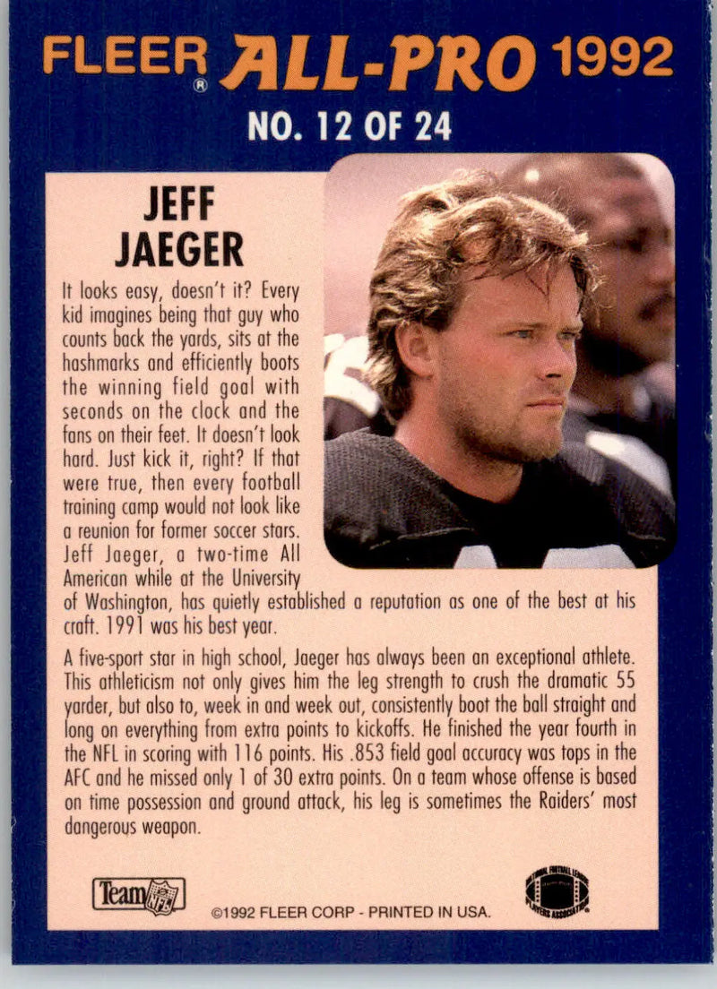 Jeff Jaeger - 1992 Fleer - #12 - Fleer All-Pro 1992 Football
