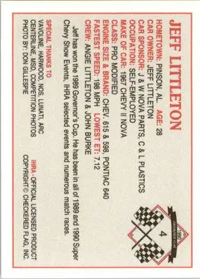 Jeff Littleton - 1990 Checkered Flag IHRA - #4 - Racing - Racing Card Single