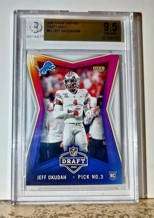 Jeff Okudah 2020 Panini NFL #31 Draft Night Rookie 1 of 566 BGS 9.5 Gem Lions - Football Card Single