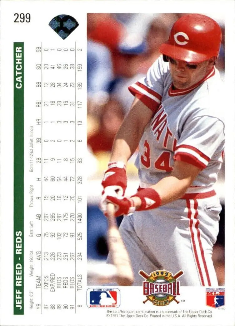Jeff Reed 1992 Upper Deck MLB #299 Baseball Card Cincinnati Reds
