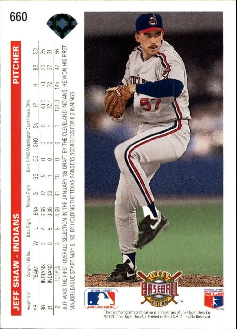 Jeff Shaw 1992 Upper Deck MLB #660 Baseball Card Cleveland Indians