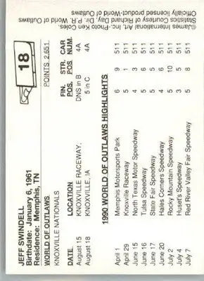 Jeff Swindell - 1990 World of Outlaws - #18 - Racing - Racing Card Single