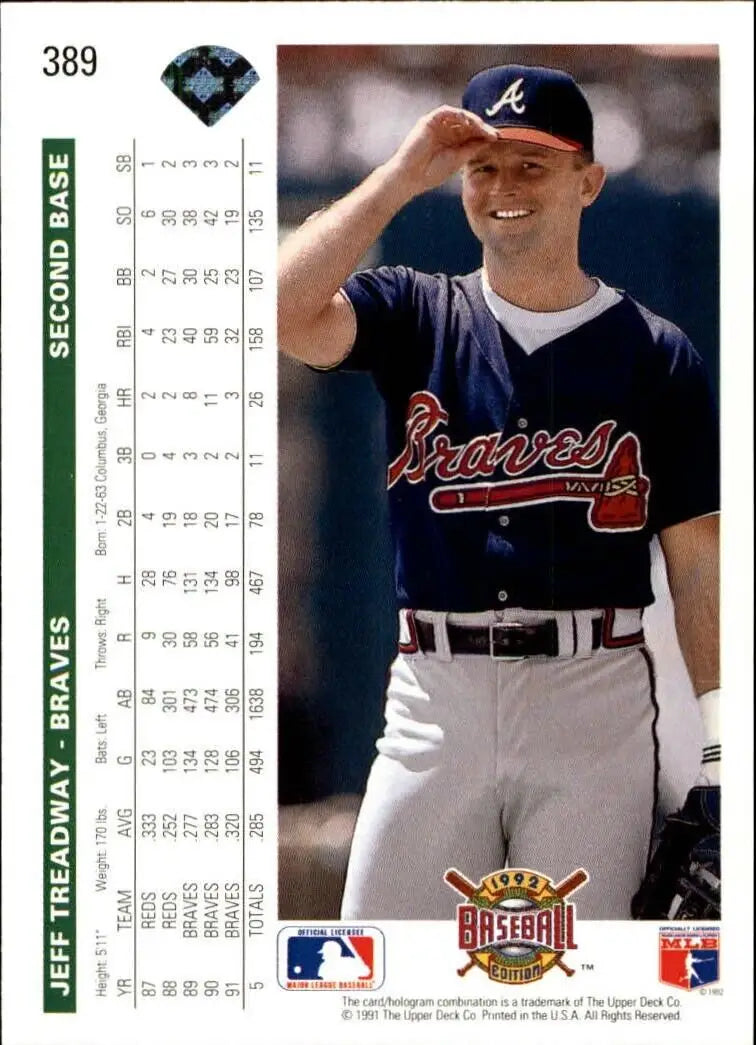 Jeff Treadway 1992 Upper Deck MLB #389 Baseball Card Atlanta Braves