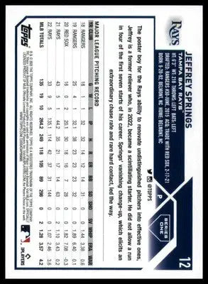 Jeffrey Springs 2023 Topps #12 Tampa Bay Rays - Baseball Card Single