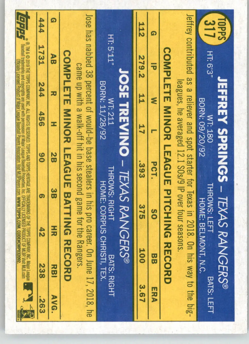 Jeffrey Springs / Jose Trevino - 2019 Topps Heritage - #317 - RC Baseball