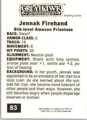Jennak Firehand - 1992 TSR Advanced Dungeons & Dragons - #83 - Non_sport - Non-Sports Card Single