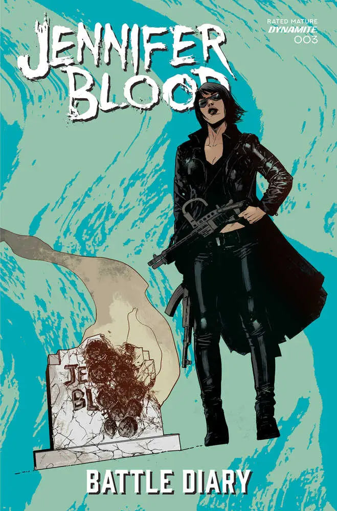 Comic book cover of Jennifer Blood Battle Diary #3 featuring a figure by a gravestone