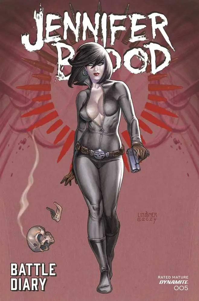 Comic book cover of Jennifer Blood Battle Diary #5 featuring woman in gray bodysuit