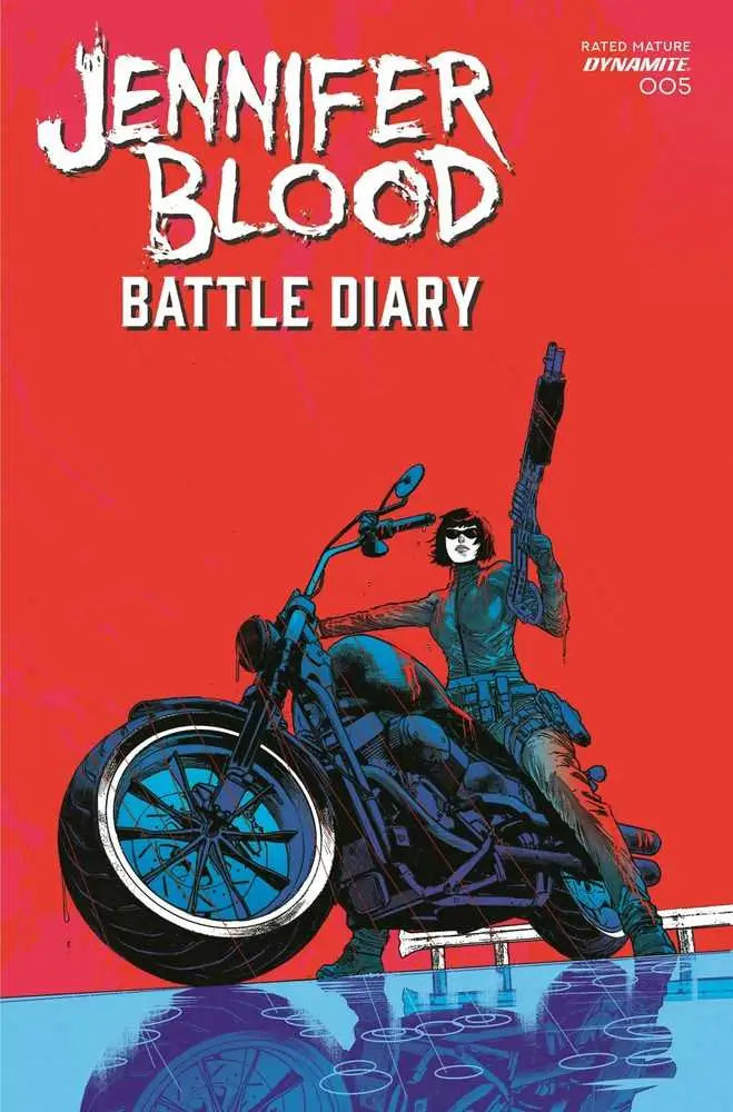 Dynamic comic book cover of Jennifer Blood Battle Diary #5 with motorcycle rider