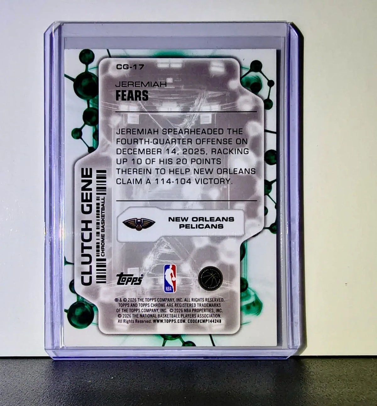Jeremiah Fears Rookie 2025-26 NBA Topps Chrome Update Clutch Gene #CG-17 Card - Basketball Card Single