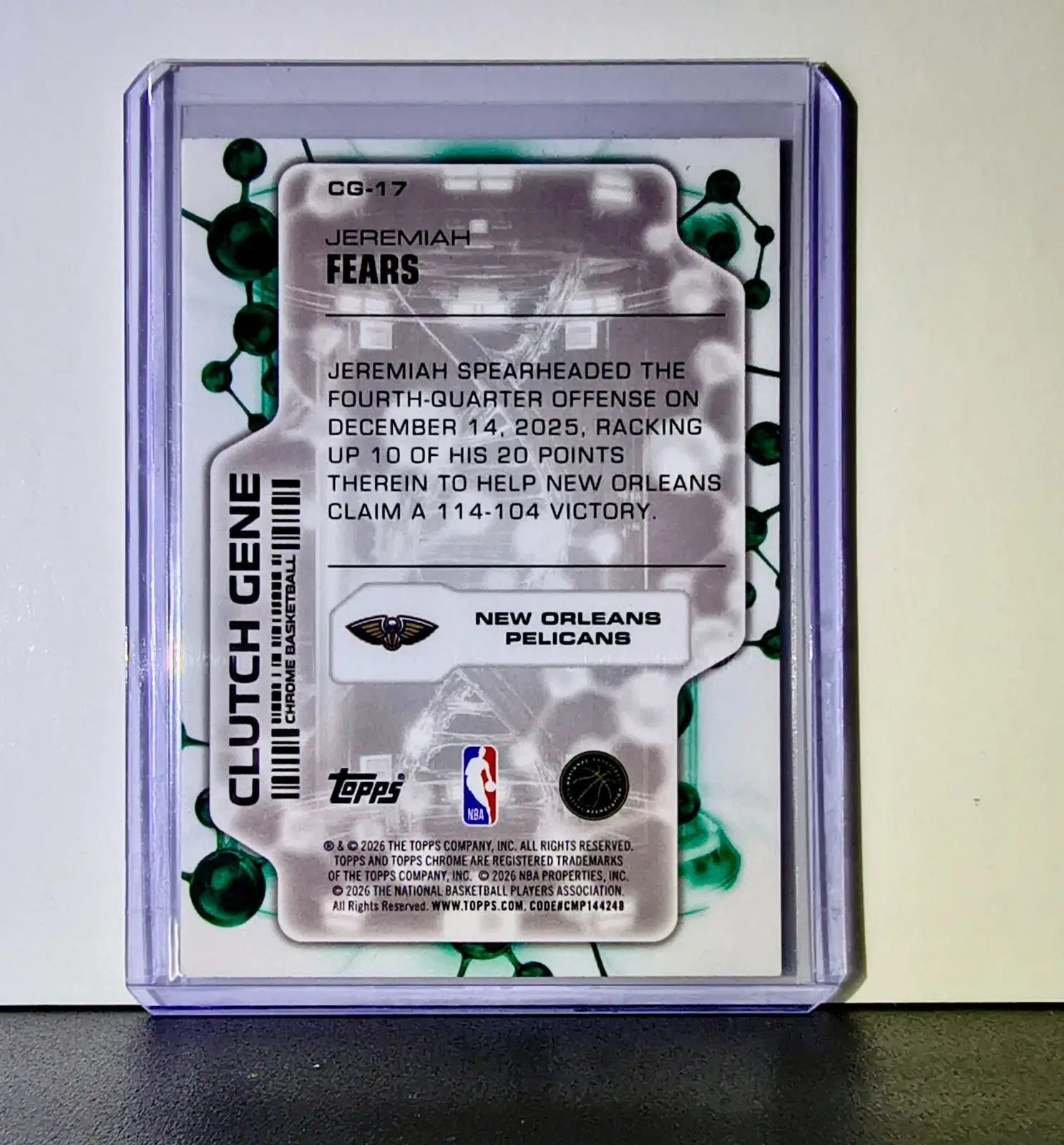 Jeremiah Fears Rookie 2025-26 NBA Topps Chrome Update Clutch Gene #CG-17 Card - Basketball Card Single
