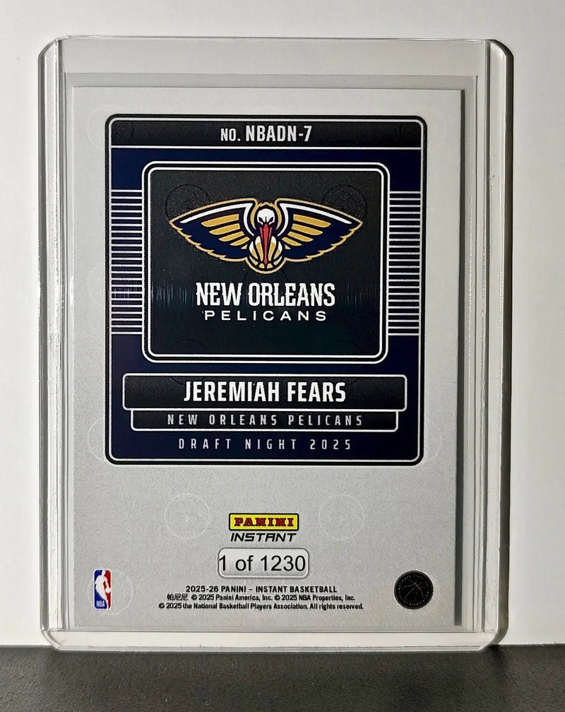 Jeremiah Fears Rookie 2025-26 Panini NBA #7 Draft Night New Orleans Pelicans