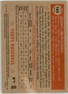 Jeremy Accardo - 2006 Topps ’52 Rookies - #164 - RC,AUTO Baseball - Baseball Card Single
