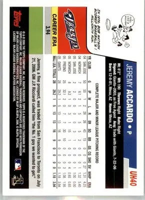 Jeremy Accardo - 2006 Topps Updates & Highlights - #UH40 - AUTO Baseball - Baseball Card Single