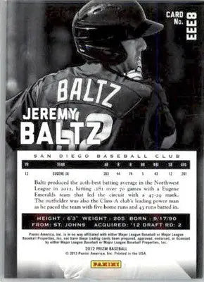 Jeremy Baltz - 2012 Panini Prizm - #EEE8 - AUTO Elite Extra Edition Prizms - Baseball Card Single