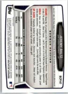 Jeremy Baltz - 2013 Bowman Chrome - #BCP147 - AUTO Prospects Baseball - Baseball Card Single