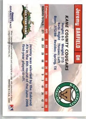 Jeremy Barfield - 2009 Grandstand Midwest League All-Stars - #NNO - AUTO - Baseball Card Single