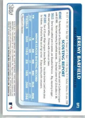 Jeremy Barfield - 2011 Bowman - #BP3 - AUTO Prospects Baseball - Baseball Card Single