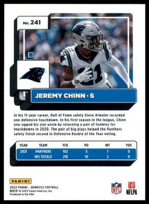 Jeremy Chinn 2022 Donruss #241 Carolina Panthers - Football Card Single