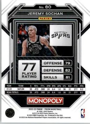 Jeremy Sochan - 2022-23 Panini Prizm Monopoly - #80 - Basketball - Basketball Card Single