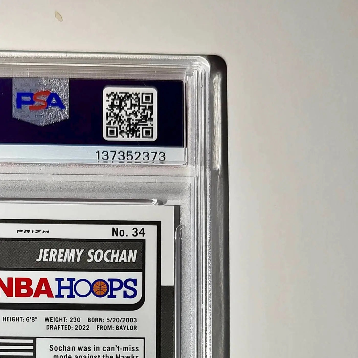 Jeremy Sochan 2023 Panini Hoops Premium #34 48/149 Red Disco Prizm PSA 10 Gem - Basketball Card Single