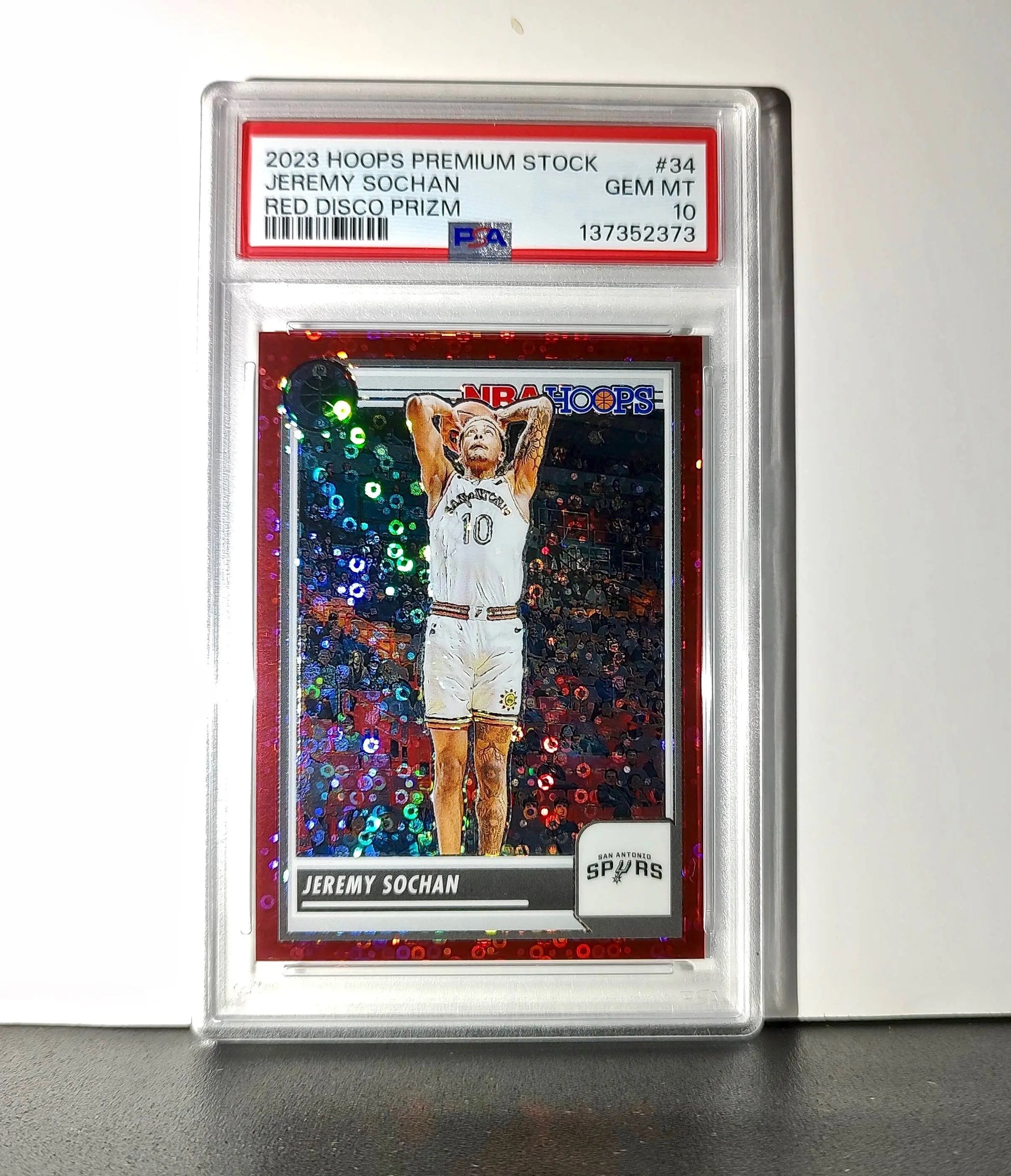 Jeremy Sochan 2023 Panini Hoops Premium #34 48/149 Red Disco Prizm PSA 10 Gem - Basketball Card Single