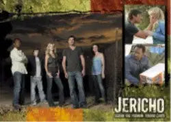 Promotional poster for Jericho featuring cast members on a Jericho Season 1 promo card