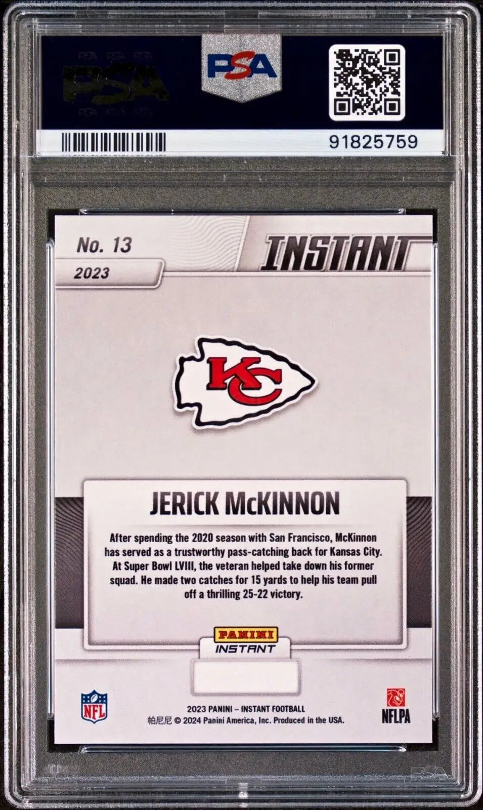Jerick McKinnon 2023 Panini NFL Superbowl Champions #13 Card PSA 9 Mint - Football Card Single