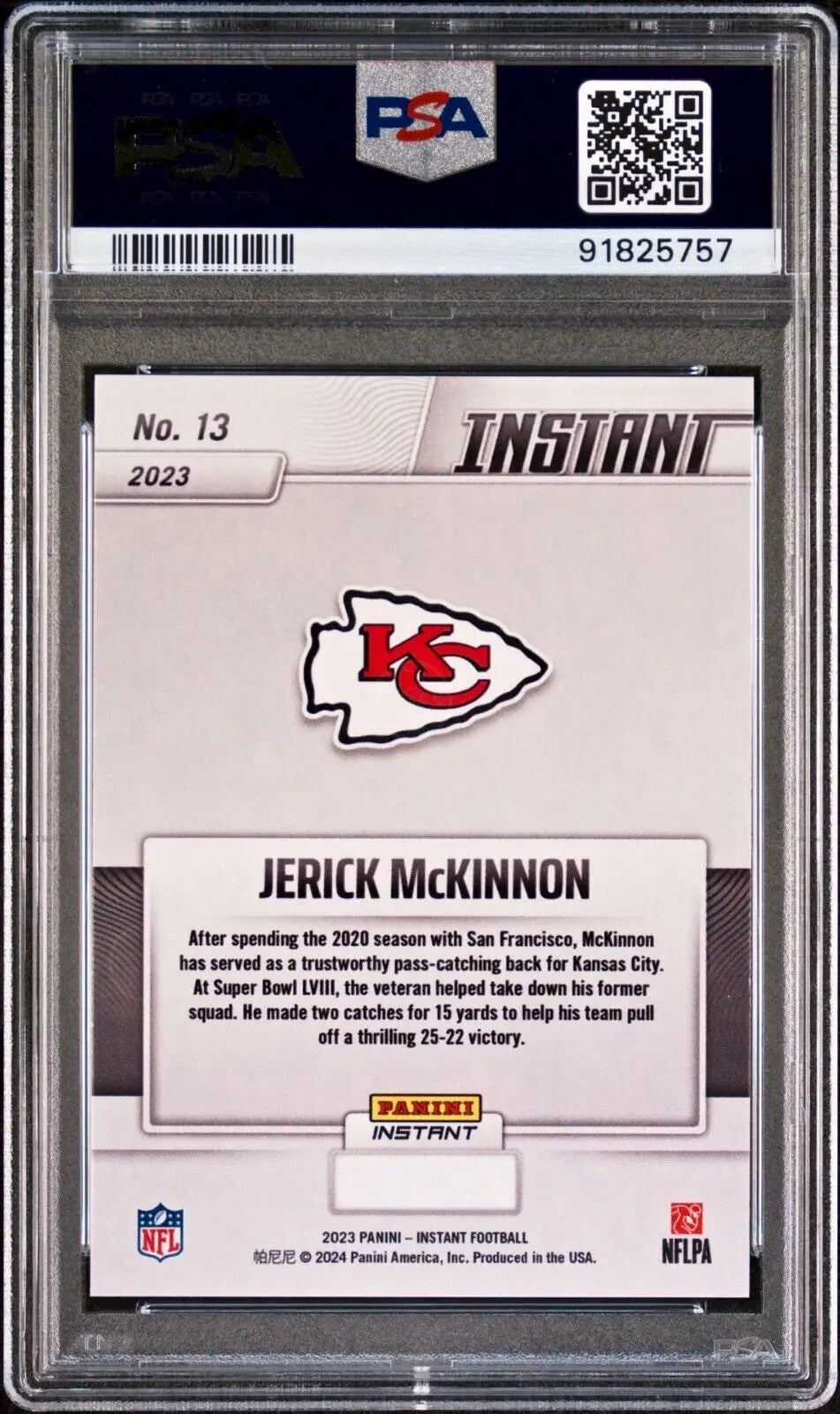 Jerick McKinnon 2023 Panini NFL Superbowl Champions #13 Card PSA 9 Mint - Football Card Single