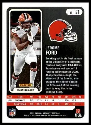 Jerome Ford Rookie 2022 Panini Absolute Retail #171 Cleveland Browns - Football Card Single