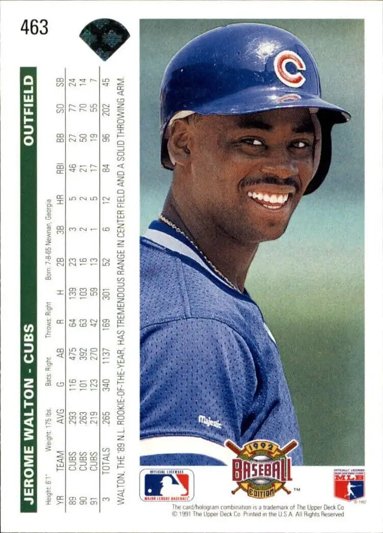 Jerome Walton 1992 Upper Deck MLB #463 Baseball Card Chicago Cubs - Baseball Card Single