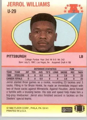Jerrol Williams - 1990 Fleer Update - #U-29 - Football - Football Card Single