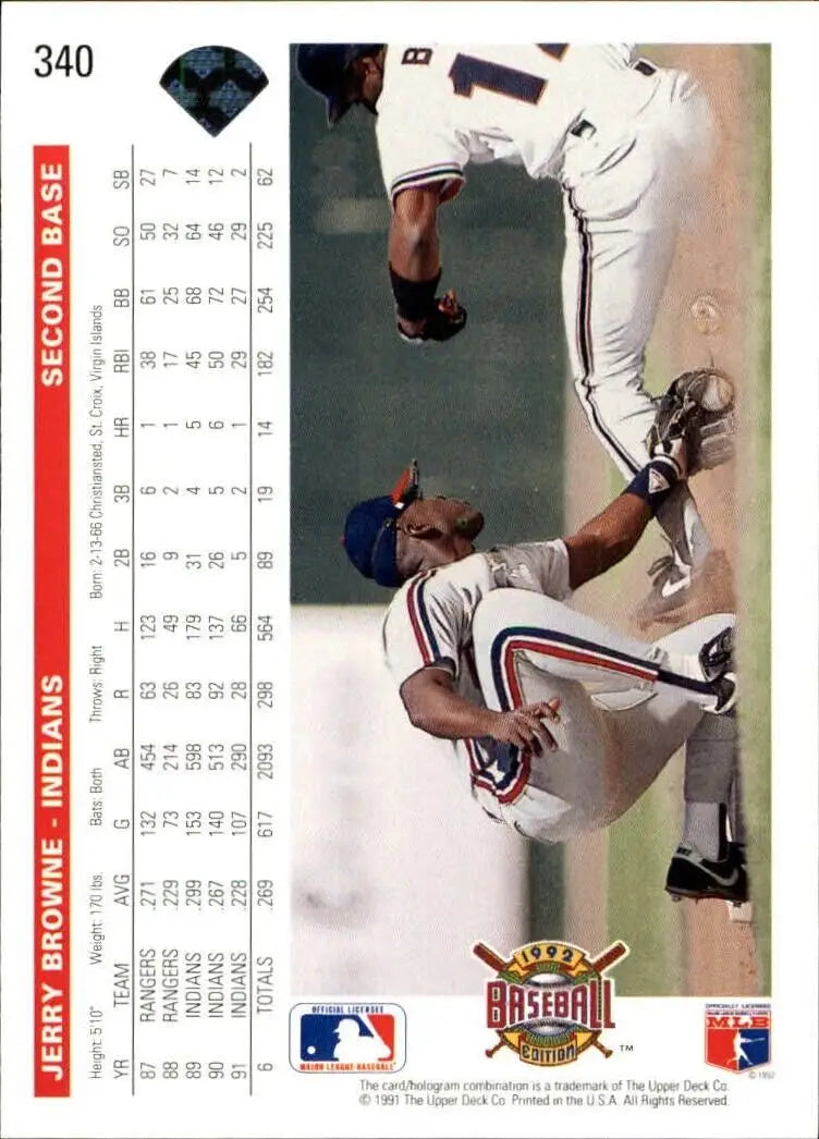 Jerry Browne 1992 Upper Deck MLB #340 Baseball Card Cleveland Indians